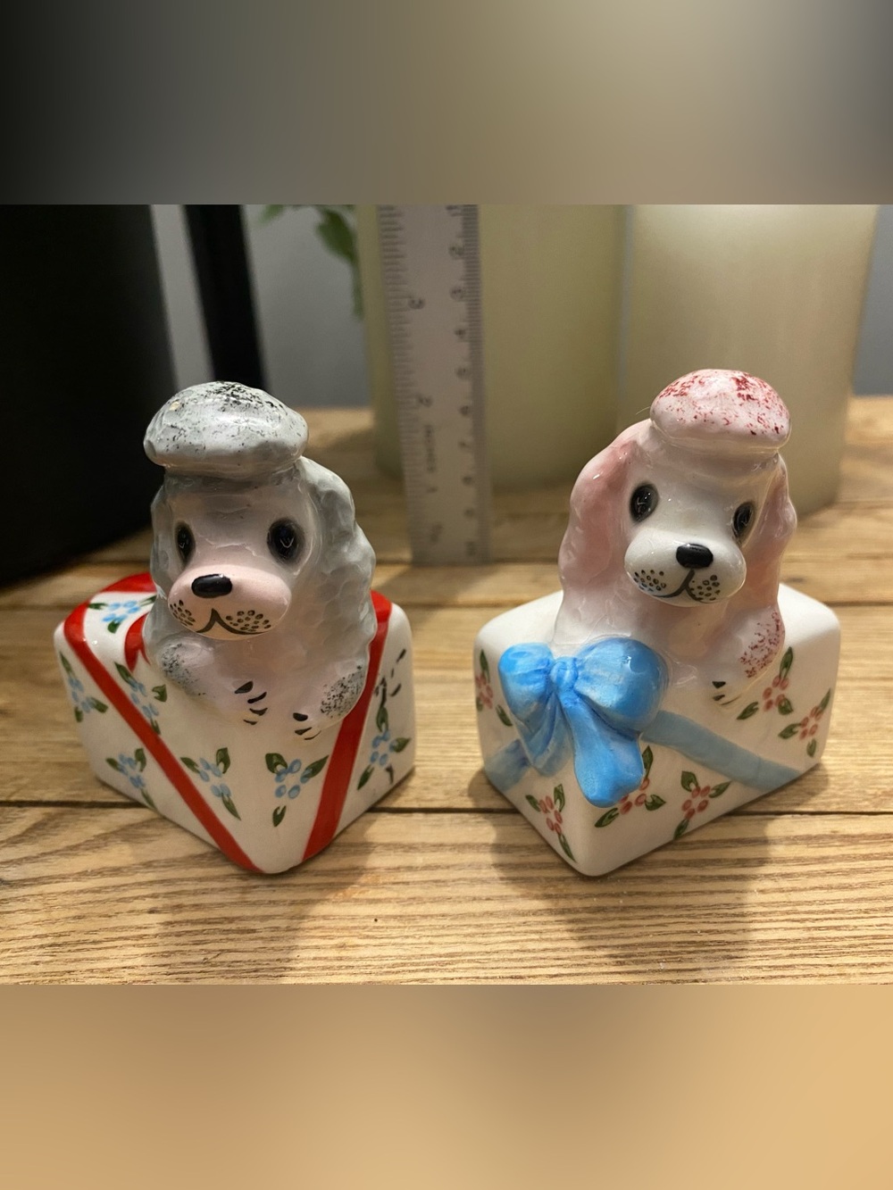 Vintage PY Japan Christmas Poodle on Gifts Salt & Pepper Shakers - Set of 2